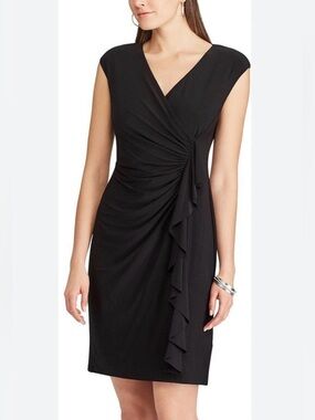 Chaps Black Draped V‑Neck Midi Dress